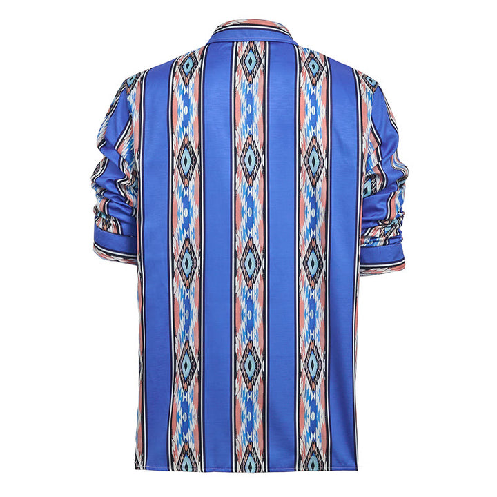 Chemise à manches longues boutonnée à rayures bleues ethniques western pour homme - image 10