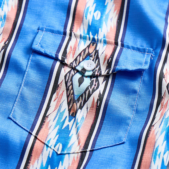 Chemise à manches longues boutonnée à rayures bleues ethniques western pour homme - image 8