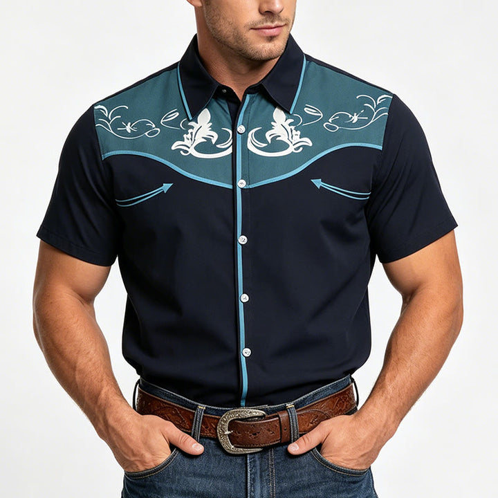 Chemise à manches courtes imprimée style western pour homme - image 1