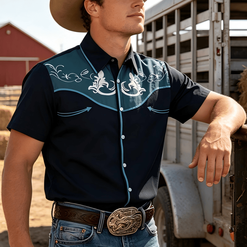 Chemise à manches courtes imprimée style western pour homme - Lac Bleu - 5XL - image 0