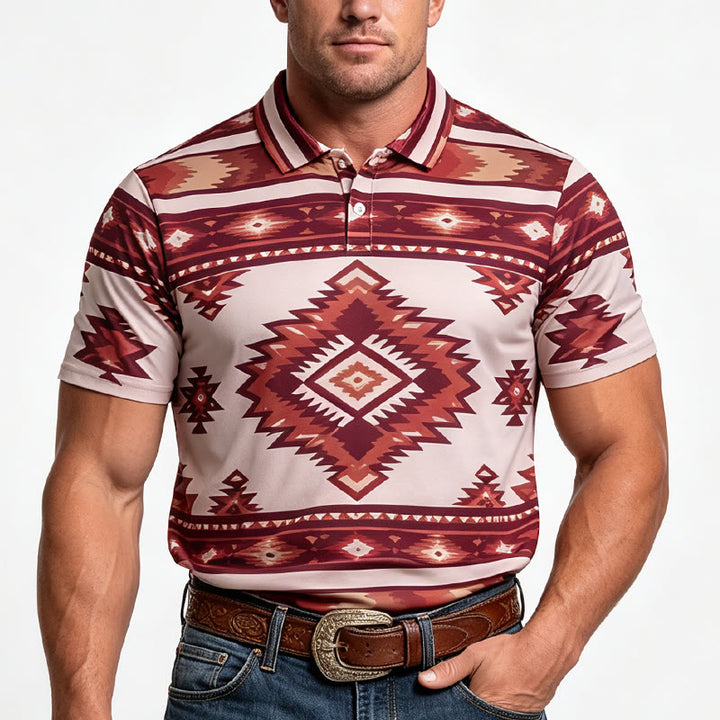 Polo décontracté à manches courtes pour homme, imprimé géométrique - image 1