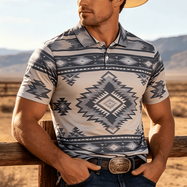 Polo décontracté à manches courtes pour homme, imprimé géométrique - Gris clair - 5XL - image 5