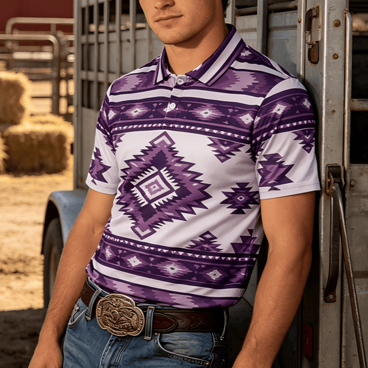 Polo décontracté à manches courtes pour homme, imprimé géométrique - Violet - 5XL - image 7