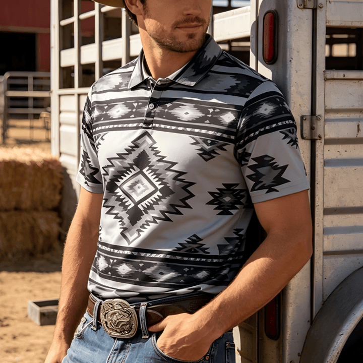 Polo décontracté à manches courtes pour homme, imprimé géométrique - Gris foncé - 5XL - image 8