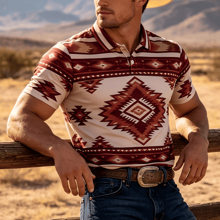 Polo décontracté à manches courtes pour homme, imprimé géométrique - Rouge - 3XL - image 0