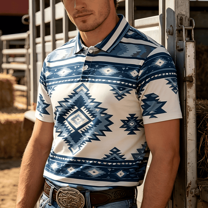 Polo décontracté à manches courtes pour homme, imprimé géométrique - Bleu - 3XL - image 6