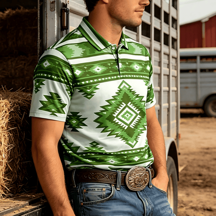 Polo décontracté à manches courtes pour homme, imprimé géométrique - Vert - 5XL - image 9