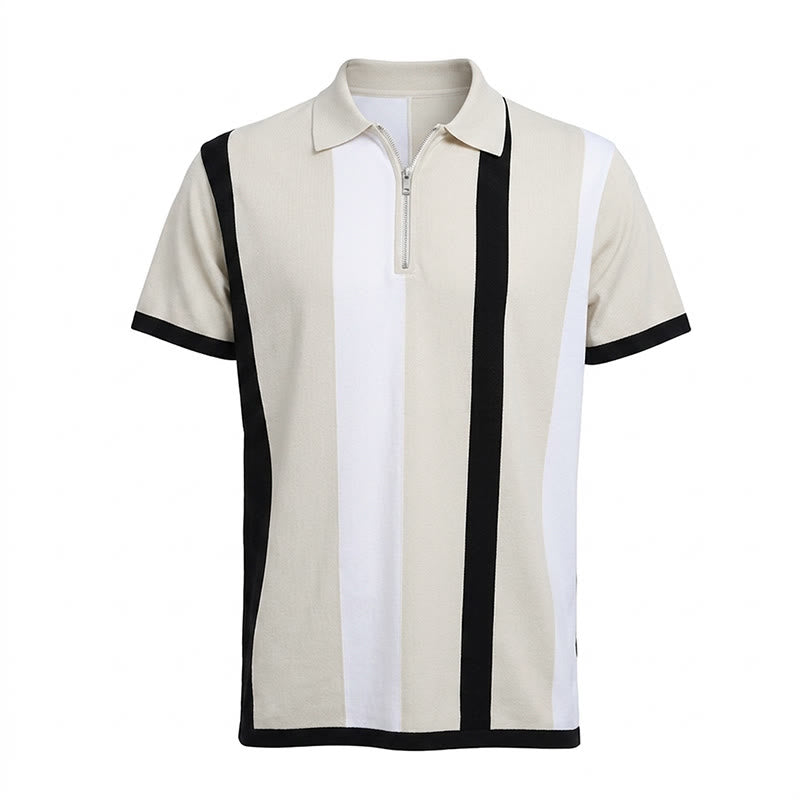 Polo à manches courtes en maille à rayures verticales vintage pour homme - image 34