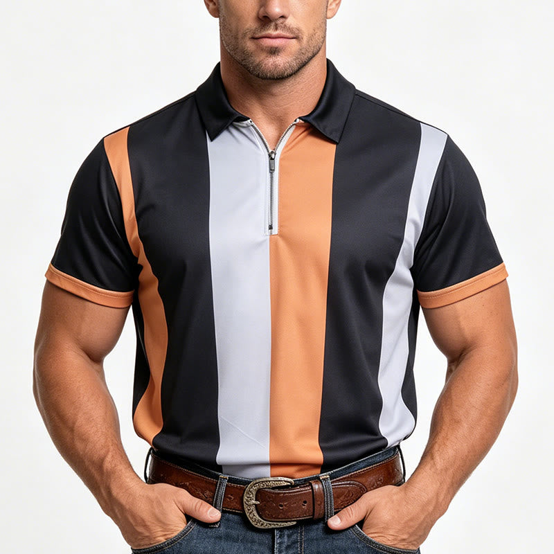 Polo à manches courtes en maille à rayures verticales vintage pour homme - image 1