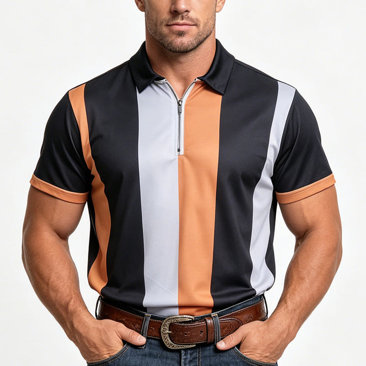 Polo à manches courtes en maille à rayures verticales vintage pour homme - image 1