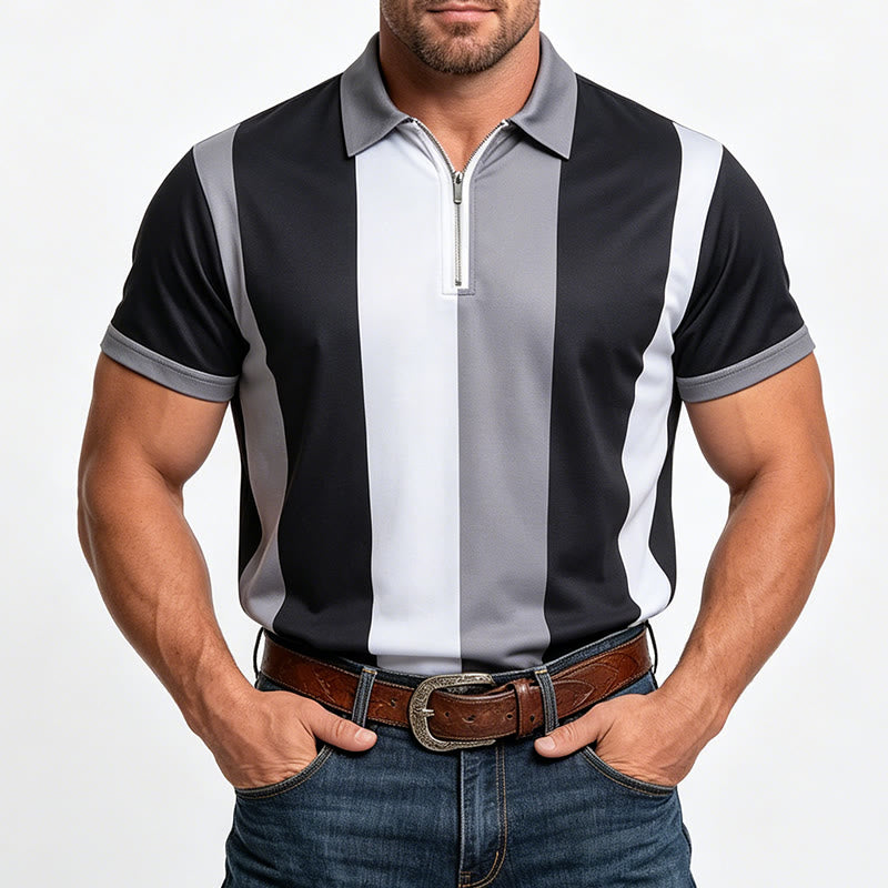 Polo à manches courtes en maille à rayures verticales vintage pour homme - image 13