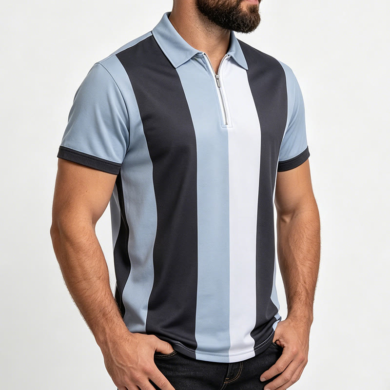 Polo à manches courtes en maille à rayures verticales vintage pour homme - image 10