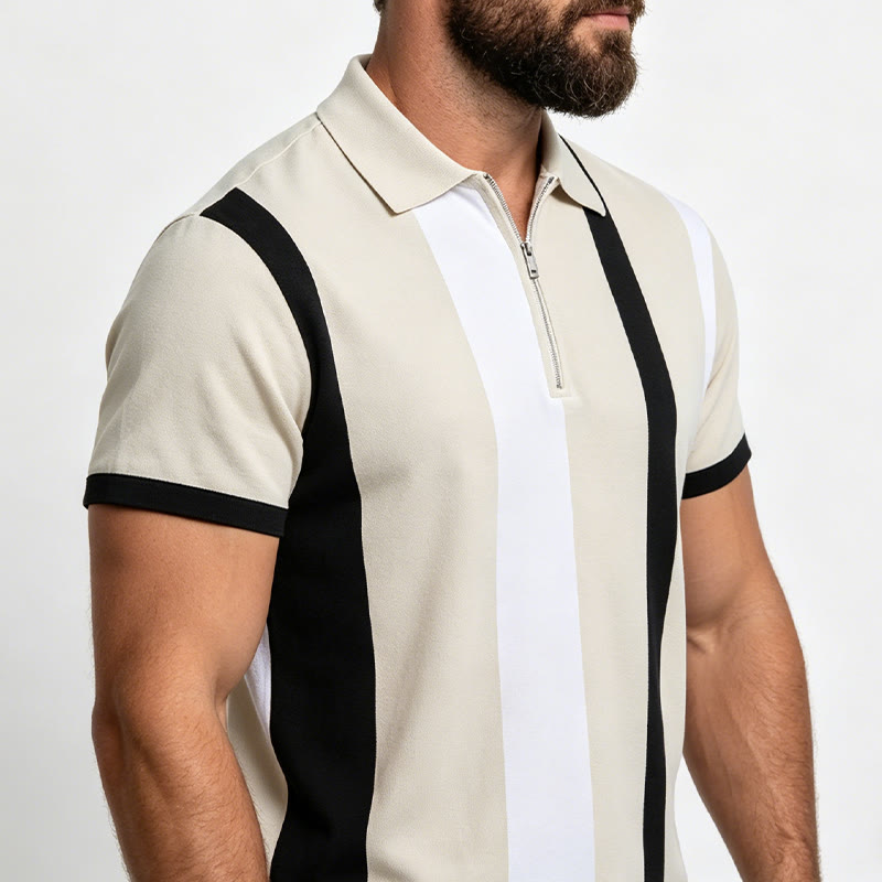 Polo à manches courtes en maille à rayures verticales vintage pour homme - image 12