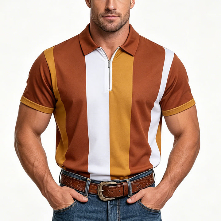 Polo à manches courtes en maille à rayures verticales vintage pour homme - image 18