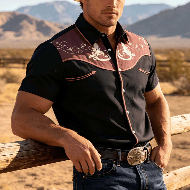 Chemise à manches courtes imprimée style western pour homme - Rouge - 5XL - image 3