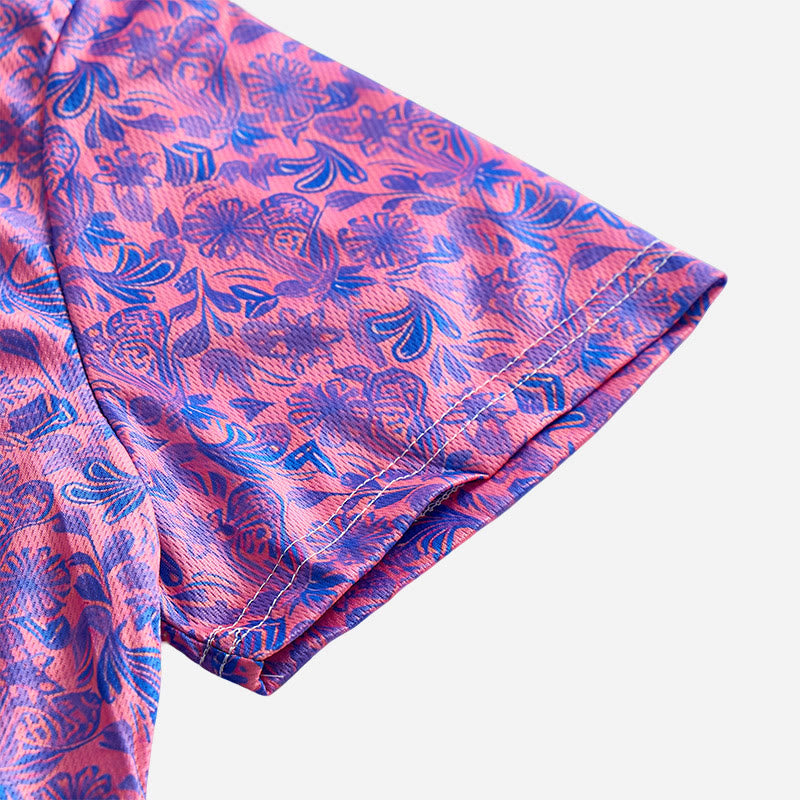 Polo à manches courtes pour homme, imprimé floral rose et bleu - image 6