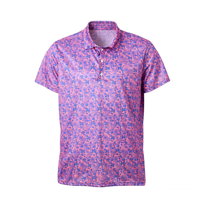 Polo à manches courtes pour homme, imprimé floral rose et bleu - image 9