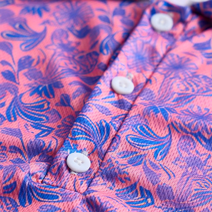 Polo à manches courtes pour homme, imprimé floral rose et bleu - image 7
