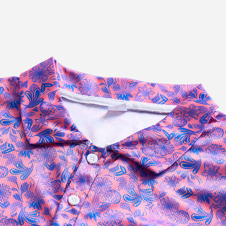 Polo à manches courtes pour homme, imprimé floral rose et bleu - image 8