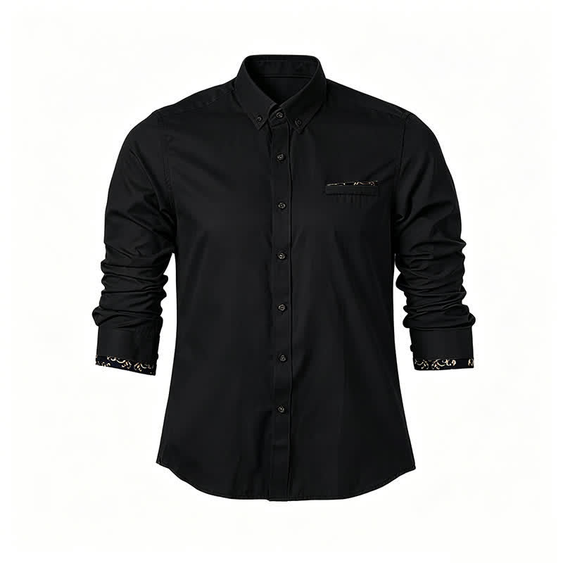 Chemise habillée formelle pour homme avec accent baroque doré - Noir - 5XL - image 3