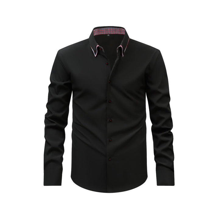 Chemise habillée raffinée pour homme, à carreaux vichy et col double contrasté. - Noir - 3XL - image 4