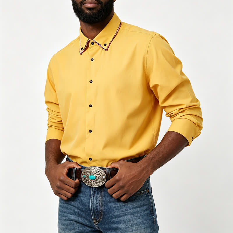 Chemise habillée raffinée pour homme, à carreaux vichy et col double contrasté. - image 1