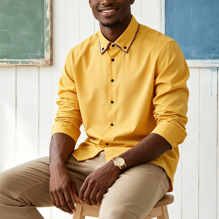 Chemise habillée raffinée pour homme, à carreaux vichy et col double contrasté. - Jaune - 3XL - image 0