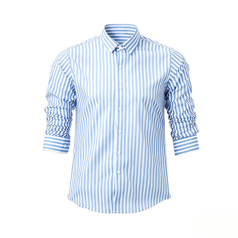 Chemise habillée classique à rayures verticales pour homme - Bleu clair - 5XL - image 4