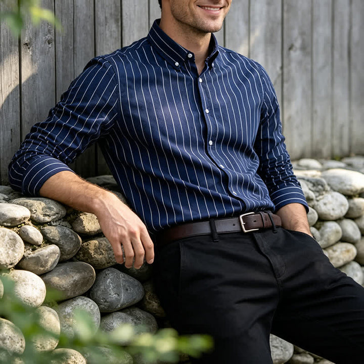 Chemise habillée pour homme à rayures verticales intemporelles - Marine - 5XL - image 0