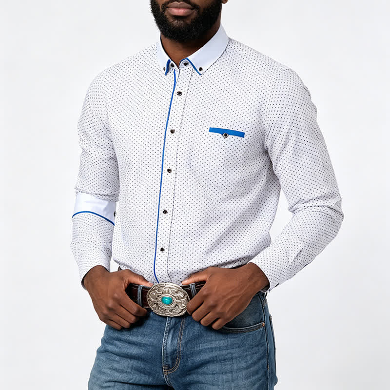 Chemise habillée pour homme à pois et bordures contrastées - Blanc - 5XL - image 1