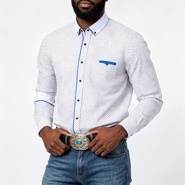 Chemise habillée pour homme à pois et bordures contrastées - Blanc - 5XL - image 1