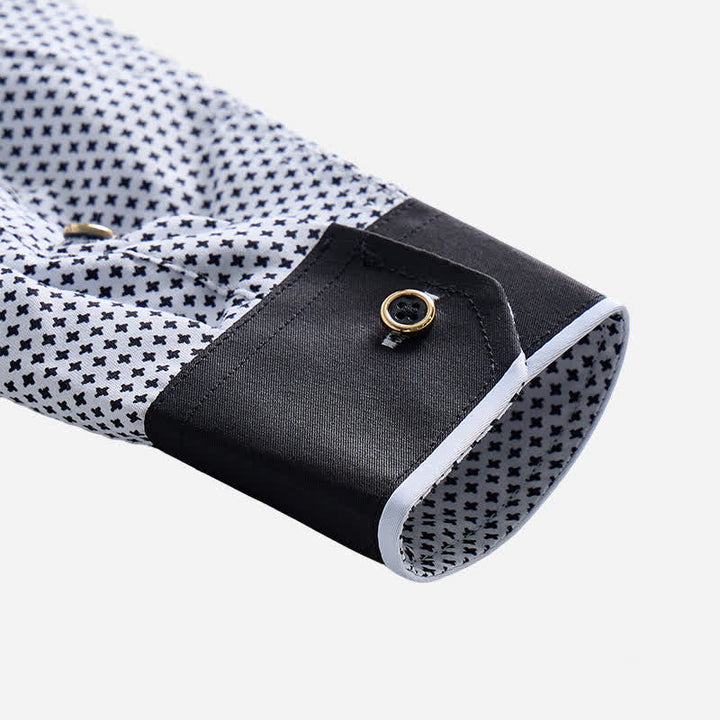 Chemise habillée pour homme à micro-motif croisé noir et blanc - image 7