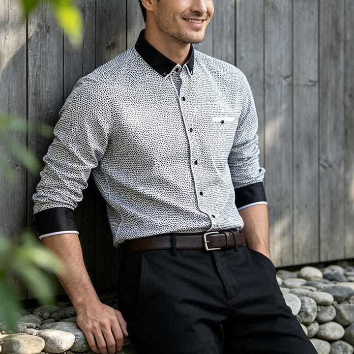 Chemise habillée pour homme à micro-motif croisé noir et blanc - Noir et blanc - 5XL - image 0