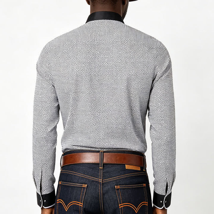 Chemise habillée pour homme à micro-motif croisé noir et blanc - image 2