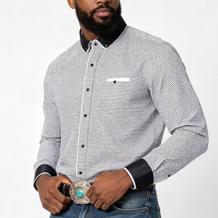 Chemise habillée pour homme à micro-motif croisé noir et blanc - image 1