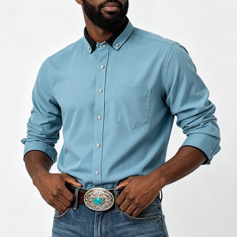 Chemise habillée pour homme à col noir contrastant, col uni - image 1