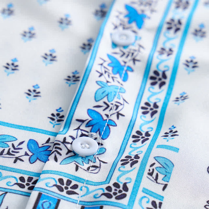 Chemise vintage pour homme, bleue et blanche, patchwork à motifs cachemire - image 7