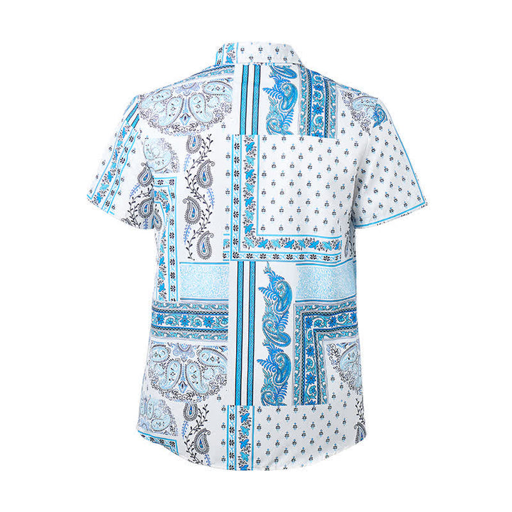 Chemise vintage pour homme, bleue et blanche, patchwork à motifs cachemire - image 9