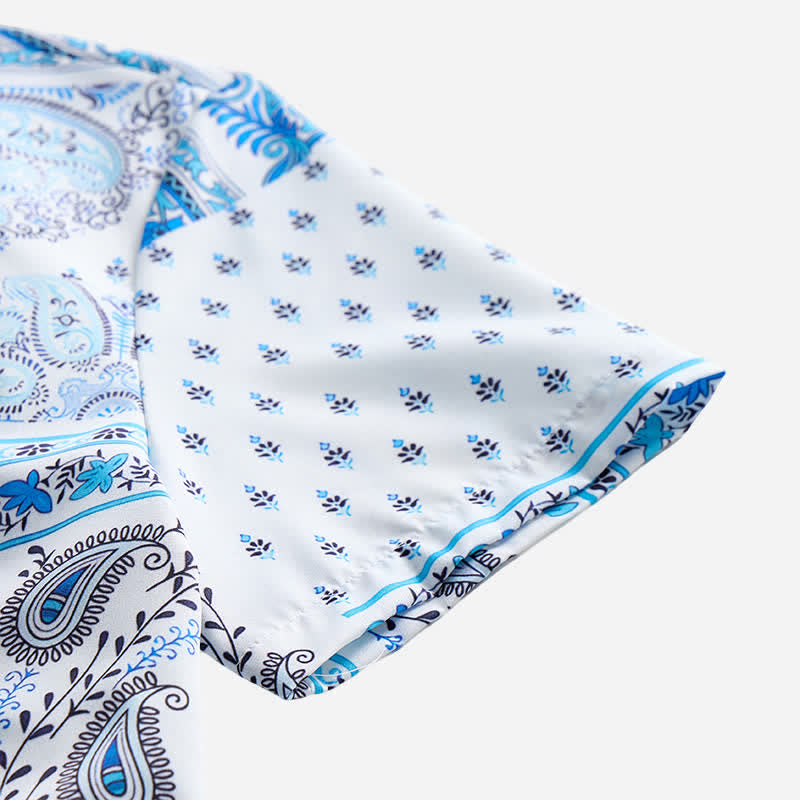 Chemise vintage pour homme, bleue et blanche, patchwork à motifs cachemire - image 5