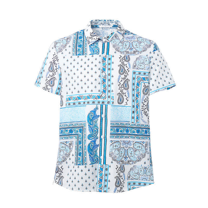 Chemise vintage pour homme, bleue et blanche, patchwork à motifs cachemire - image 8