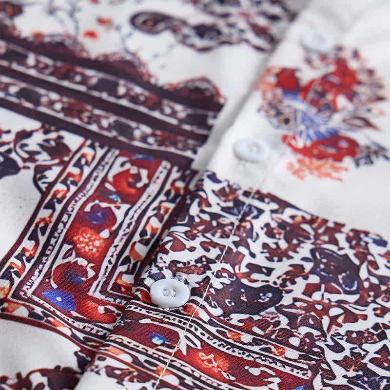 Chemise homme marron foncé et blanche à motif cachemire tribal - image 5