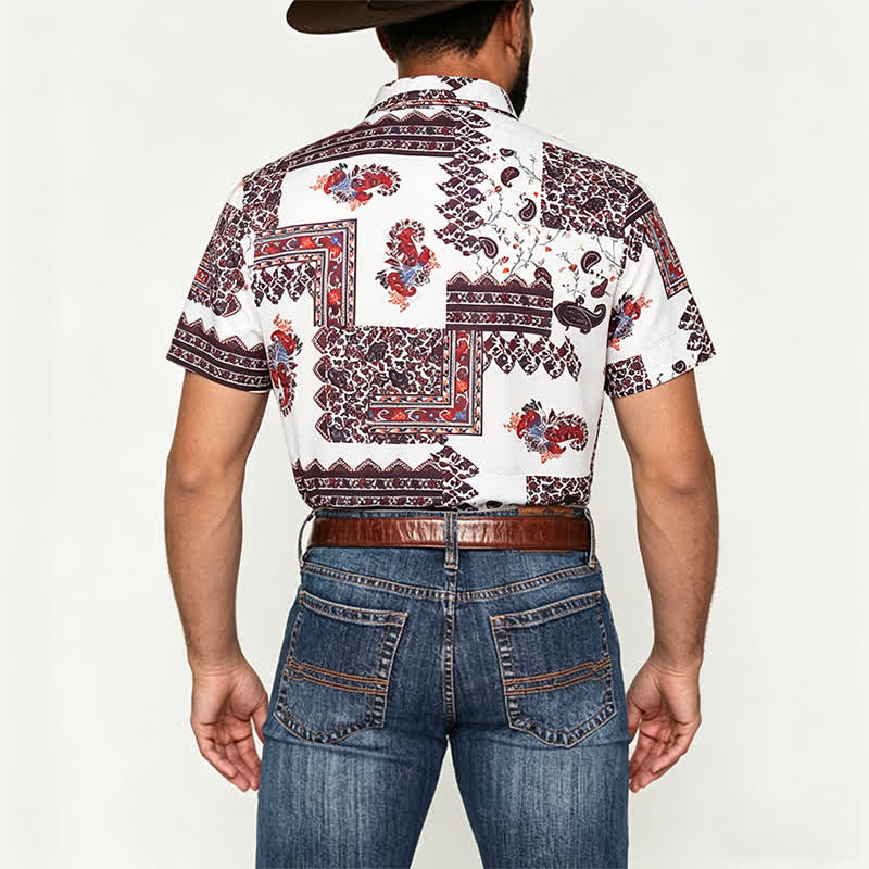 Chemise homme marron foncé et blanche à motif cachemire tribal - image 2
