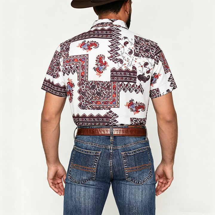 Chemise homme marron foncé et blanche à motif cachemire tribal - image 2