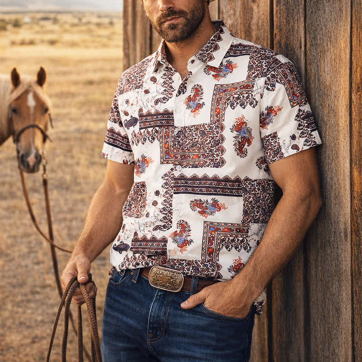 Chemise homme marron foncé et blanche à motif cachemire tribal - Brun foncé et blanc - 5XL - image 0