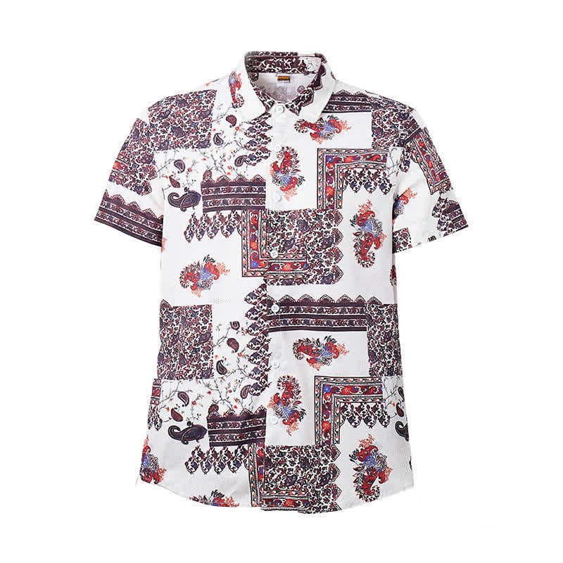 Chemise homme marron foncé et blanche à motif cachemire tribal - image 8