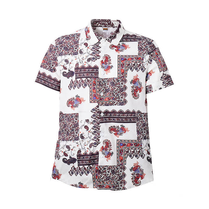 Chemise homme marron foncé et blanche à motif cachemire tribal - image 8