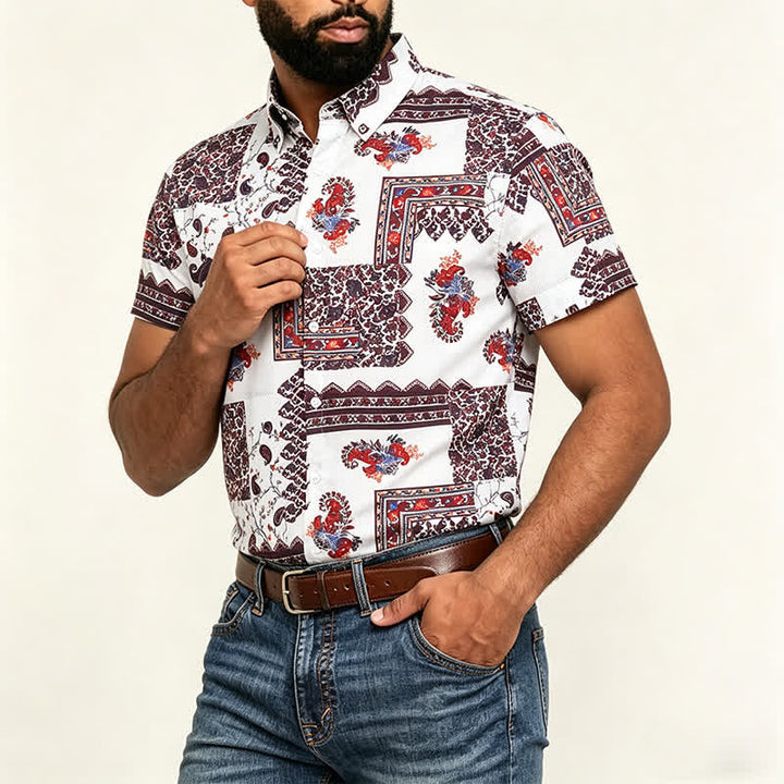 Chemise homme marron foncé et blanche à motif cachemire tribal - image 3