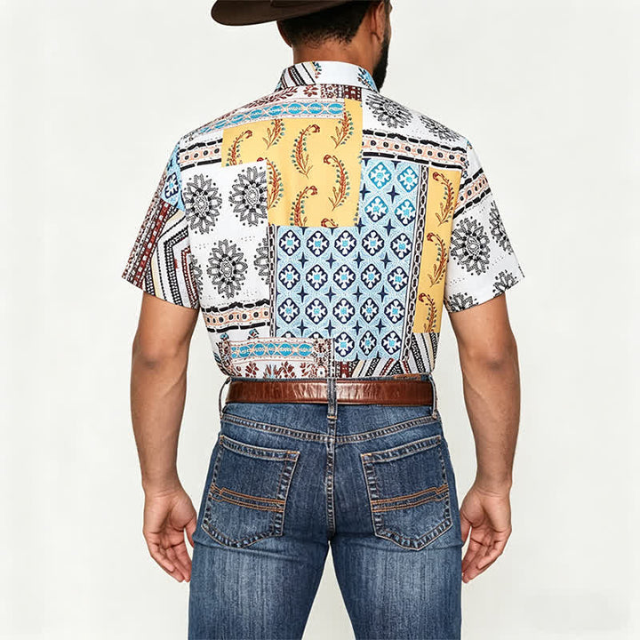 Chemise homme rétro à imprimé cachemire patchwork aztèque et floral - image 2