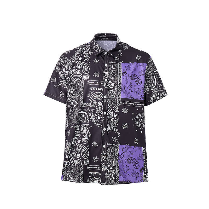 Chemise streetwear homme noire et violette à imprimé cachemire - image 8