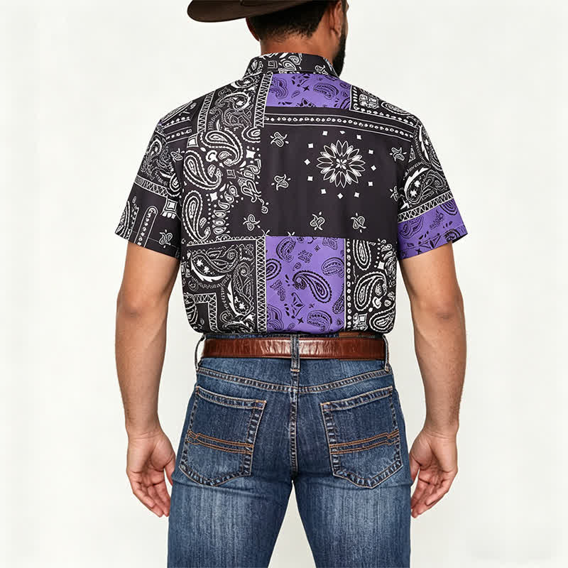Chemise streetwear homme noire et violette à imprimé cachemire - image 2